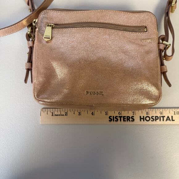 FOSSIL Rose Gold Piper Toaster Metallic Leather Crossbody Purse Shoulder Bag - Picture 3 of 14